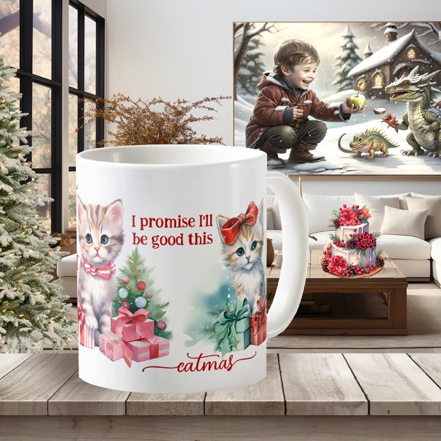Caneca De Café Feliz de Gatinhos Fofos Natal (A cute girly mug featuring a watercolor painting of kittens. A delightful Christmas gift)