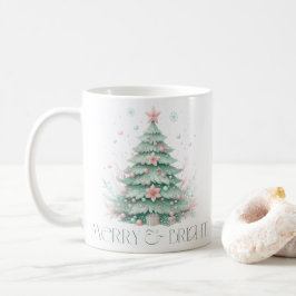 Caneca De Café Feliz de Natal e Árvore de Natal Brilhante, cor-de