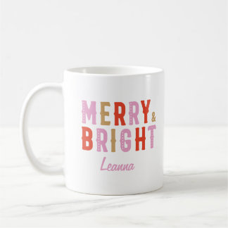 Caneca De Café Feliz de Natal e Rosa Brilhante e Vermelho