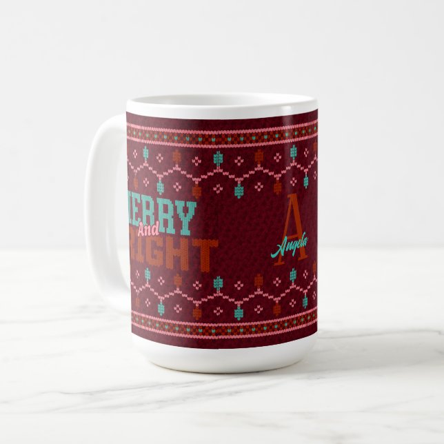 Caneca De Café Feliz de Natal e Suéter Brilhante (Frente Esquerda)