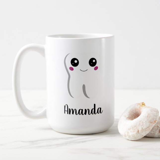 Caneca De Café Feliz Dente Dental Sorrindo Cute (Com Donut)