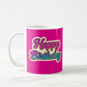 Caneca De Café Feliz Design de Tipografia de Aniversário em Rosa,