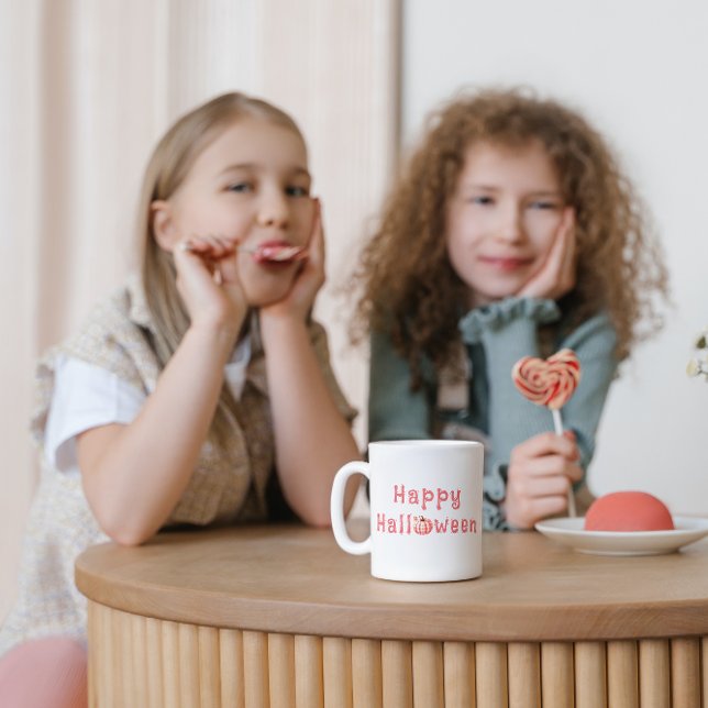 Caneca De Café Feliz Dia das Bruxas de Tartan Rosa Pumpkin (Criador carregado)