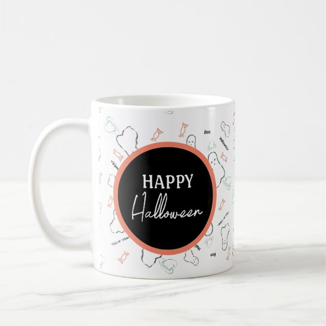 Caneca De Café Feliz Dia das Bruxas Doce Fantasma Mão Letreirando (Esquerda)