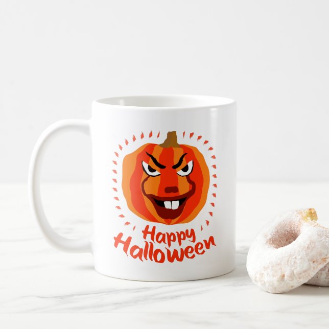 Caneca De Café 🎃 Feliz Dia das Bruxas - Engraçado, Assustador e  (Com Donut)
