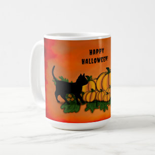 Caneca De Café Feliz Dia das Bruxas, Gato Negro, Bat e Abóbora