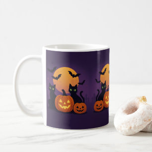 Caneca De Café Feliz Dia das Bruxas - Gatos Pretos e Abóboras