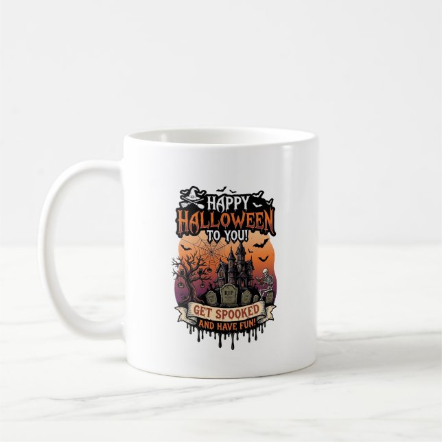 Caneca De Café Feliz Dia das Bruxas Você Casa Assombrada Esquelet (Esquerda)