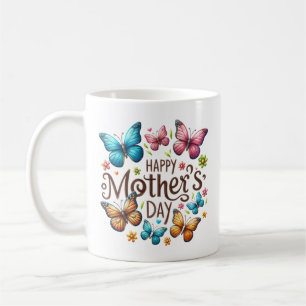 Caneca De Café Feliz Dia das Mães com Clipart de Borboletas