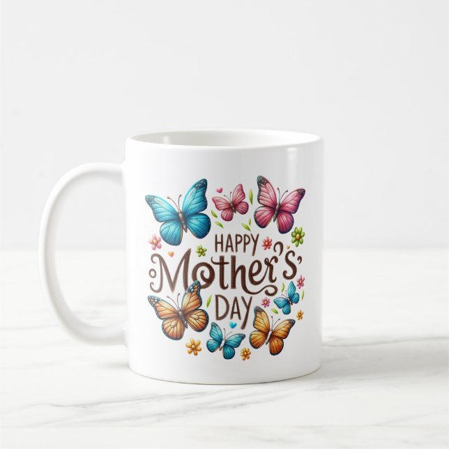 Caneca De Café Feliz Dia das Mães com Clipart de Borboletas (Esquerda)