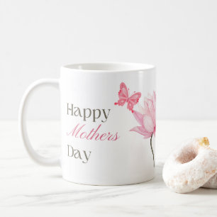 Caneca De Café Feliz Dia das Mães com Lótus Rosa e Borboleta