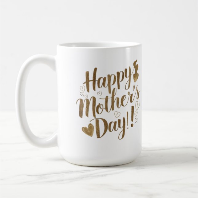Caneca De Café Feliz Dia das Mães Coração de Letra Dourada (Esquerda)