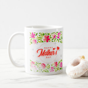 Caneca De Café Feliz Dia das Mães Floral em Aquarela Rosa Elegant