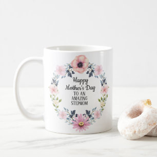Caneca De Café Feliz Dia das Mães-Madrasta Floral Azul Rosa