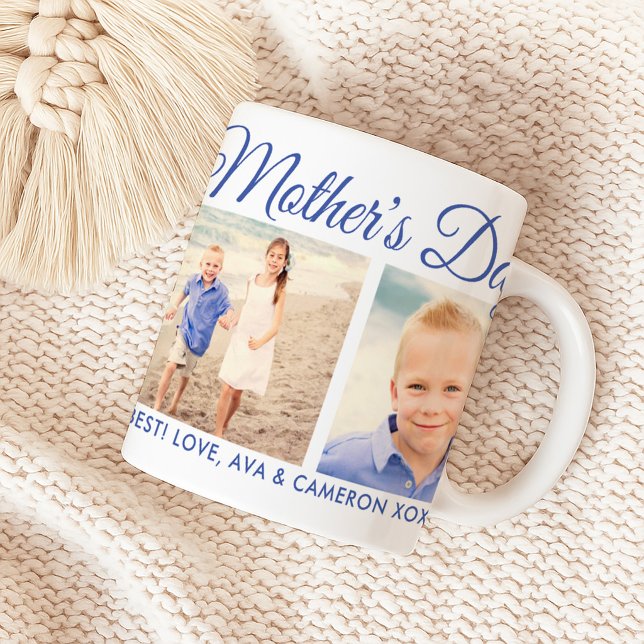 Caneca De Café Feliz Dia das Mães Mamãe Foto Azul Script (Criador carregado)