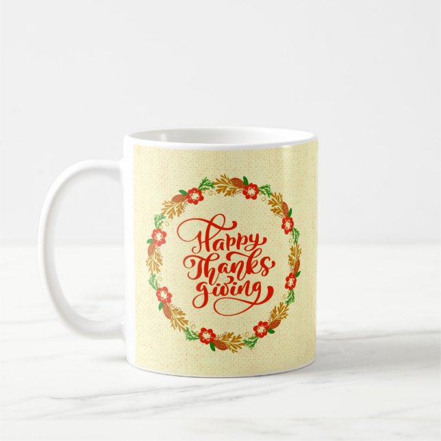 Caneca De Café Feliz Dia de Ação de Graças Dourada Vermelha (Esquerda)