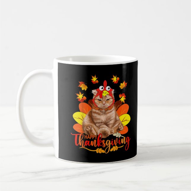 Caneca De Café Feliz Dia de Ação de Graças Gatos Turquia Peregrin (Esquerda)