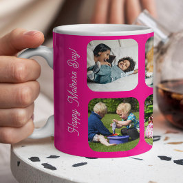 Caneca De Café Feliz dia de as mães ama sua mãe foto colagem rosa