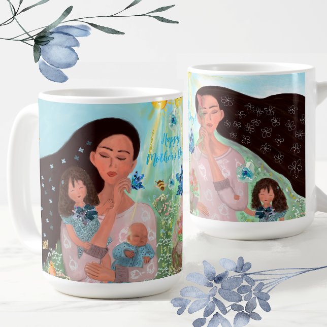 Caneca De Café Feliz Dia de as mães com as crianças (Happy Mother's Day with kids Coffee Mug)