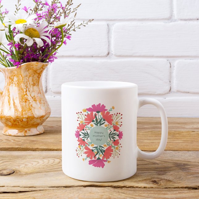 Caneca De Café Feliz dia de as mães floral (Criador carregado)