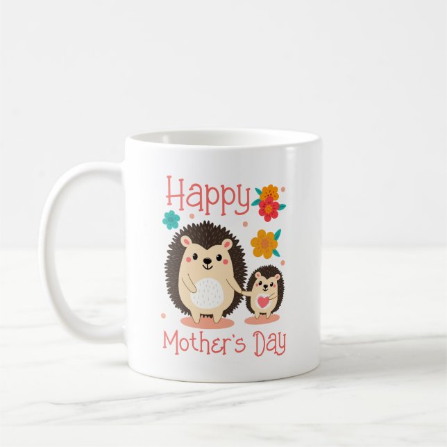 Caneca De Café Feliz Dia de as mães Mãe E Bebê Hedgehog (Esquerda)