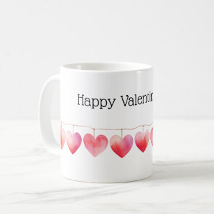 Caneca De Café Feliz dia de os namorados de Banner Red Watercolor