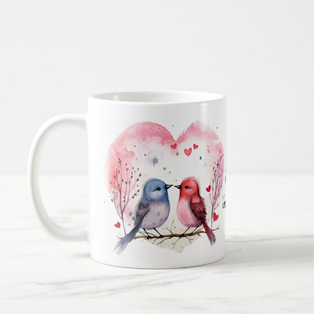 Caneca De Café Feliz dia de os namorados de Pássaros com Aquarela (Esquerda)