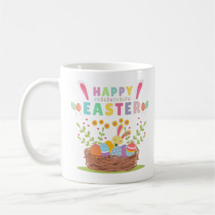 Caneca De Café Feliz Dia de Páscoa Coelho Fofo Com Ovos - Páscoa
