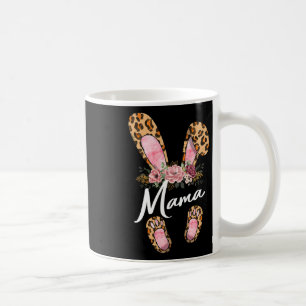 Caneca De Café Feliz Dia de Páscoa Leopardo Floral Mamãe Orelhas