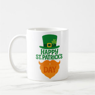 Caneca De Café Feliz Dia de São Patrício Barba e Chapéu de Duende