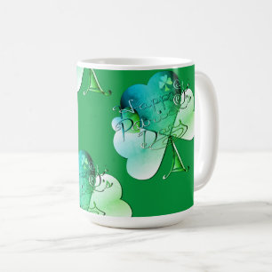 Caneca De Café "Feliz Dia de São Patrício" Manuscrito c/Trevos