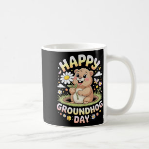 Caneca De Café Feliz Dia do Groundhog 2026 Groundhog Fofo Com Flo