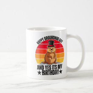 Caneca De Café Feliz Dia do Groundhog e Sim é Meu Aniversário Eng