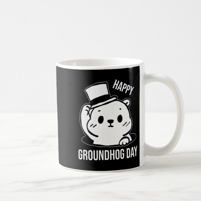 Caneca De Café Feliz Dia do Groundhog Line Art  (Direita)