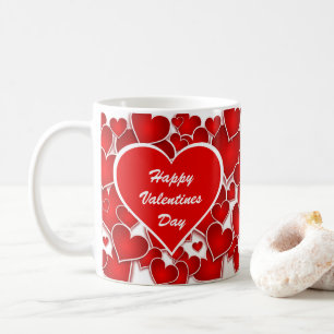 Caneca De Café Feliz Dia dos Namorados Corações Vermelhos