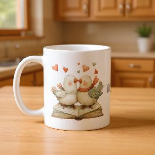 Caneca De Café Feliz Dia dos Namorados Lindos Pássaros de Amor no