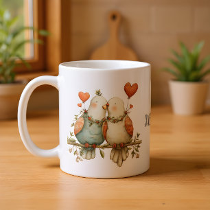 Caneca De Café Feliz Dia dos Namorados Lindos Pássaros do Amor