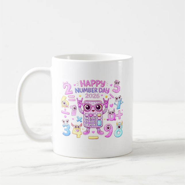 Caneca De Café Feliz Dia dos Números 2026 Design de Calculadora F (Esquerda)