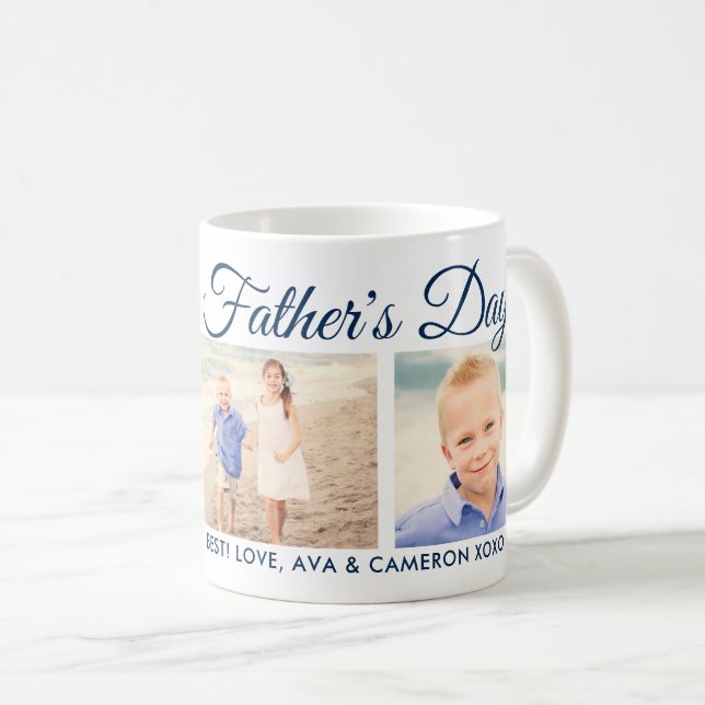 Caneca De Café Feliz Dia dos Pais Colagem de Fotos com Letra Navy (Frente Esquerda)