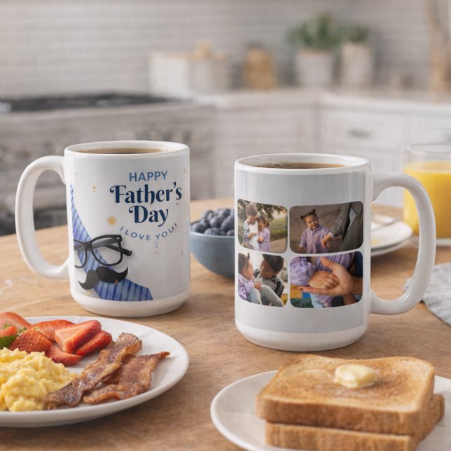 Caneca De Café Feliz Dia dos Pais – Gravata, Bigode e Memórias (Happy Father’s Day – Tie, Mustache & Memories Coffee Mug)