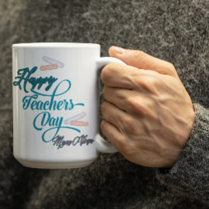 Caneca De Café Feliz Dia dos Professores Azul Pastel Personalizáv