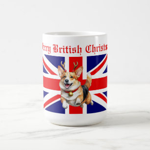 Caneca De Café Feliz do Natal britânico Corgi Reindeer Antlers