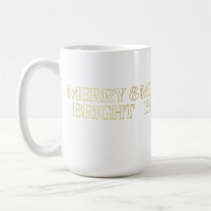 Caneca De Café Feliz Dourada de texto e natal brilhante