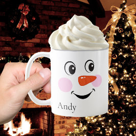 Caneca De Café Feliz e Bonito Sorridente Criança Snowman