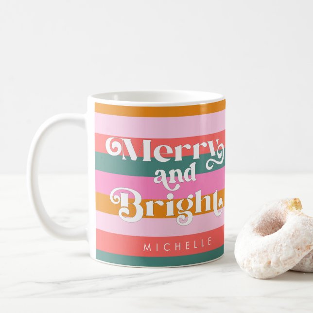 Caneca De Café Feliz e Bright Modern Strike Natal Personalizado (Com Donut)