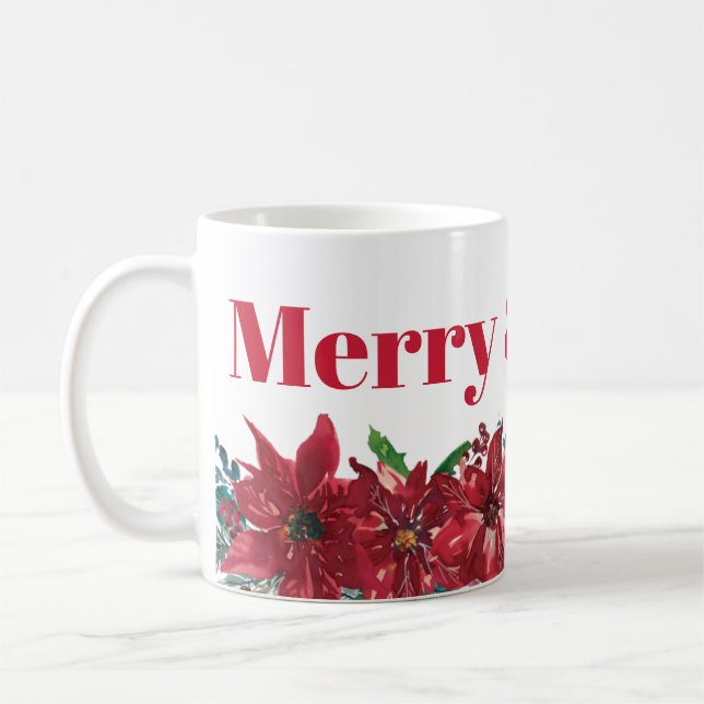 Caneca De Café Feliz e Bright Red Poinsettia Natal (Esquerda)