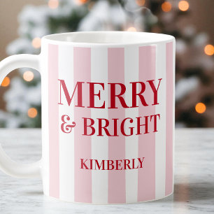 Caneca De Café Feliz e Brilhante Rosa Riscado Natal