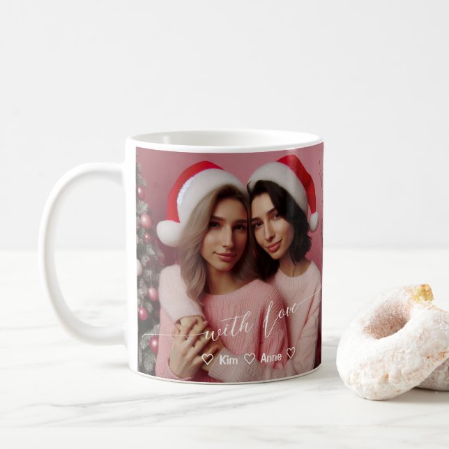 Caneca De Café Feliz e Lésbica Brilhante Rosa | Foto personalizad (Com Donut)