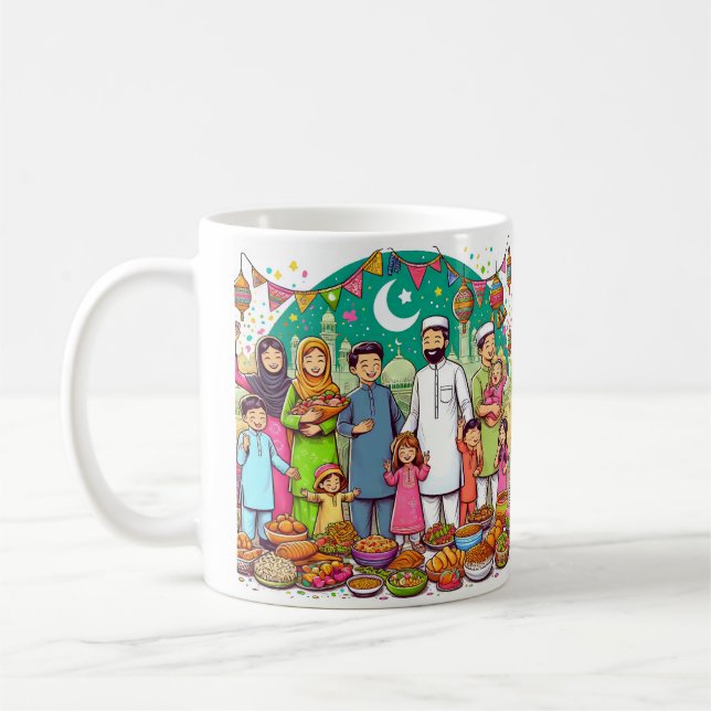 Caneca De Café Feliz Eid Família Engraçado Celebrando Design (Esquerda)