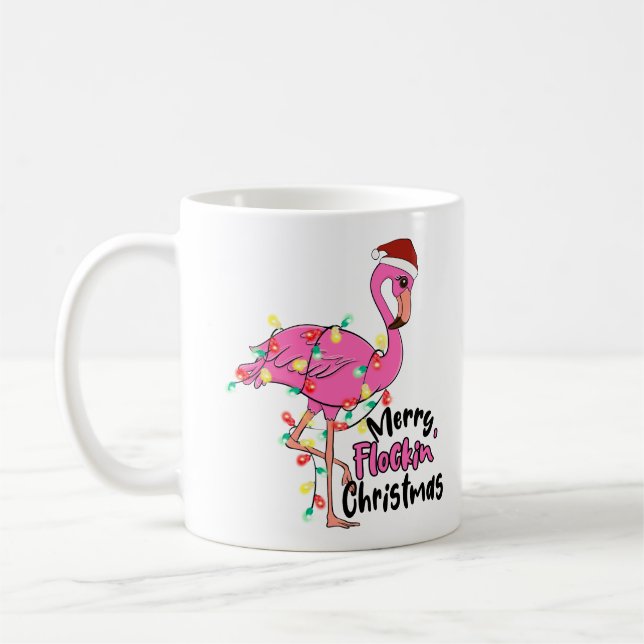 Caneca De Café Feliz Engraçada Flamingo de Natal (Esquerda)